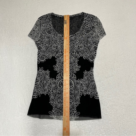 INC. International Concepts Women's Blouse Top Sheer Rhinestones Medium - Picture 9 of 10